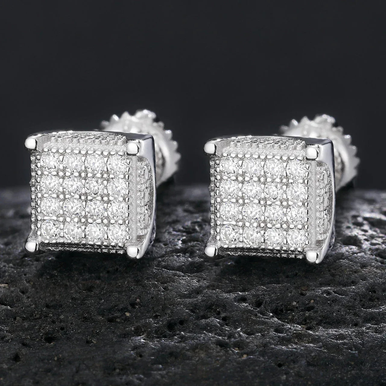 3D Cube Genuine VVS 925 Solid Silver Hip Hop Bling Earrings - CaratixJewelry